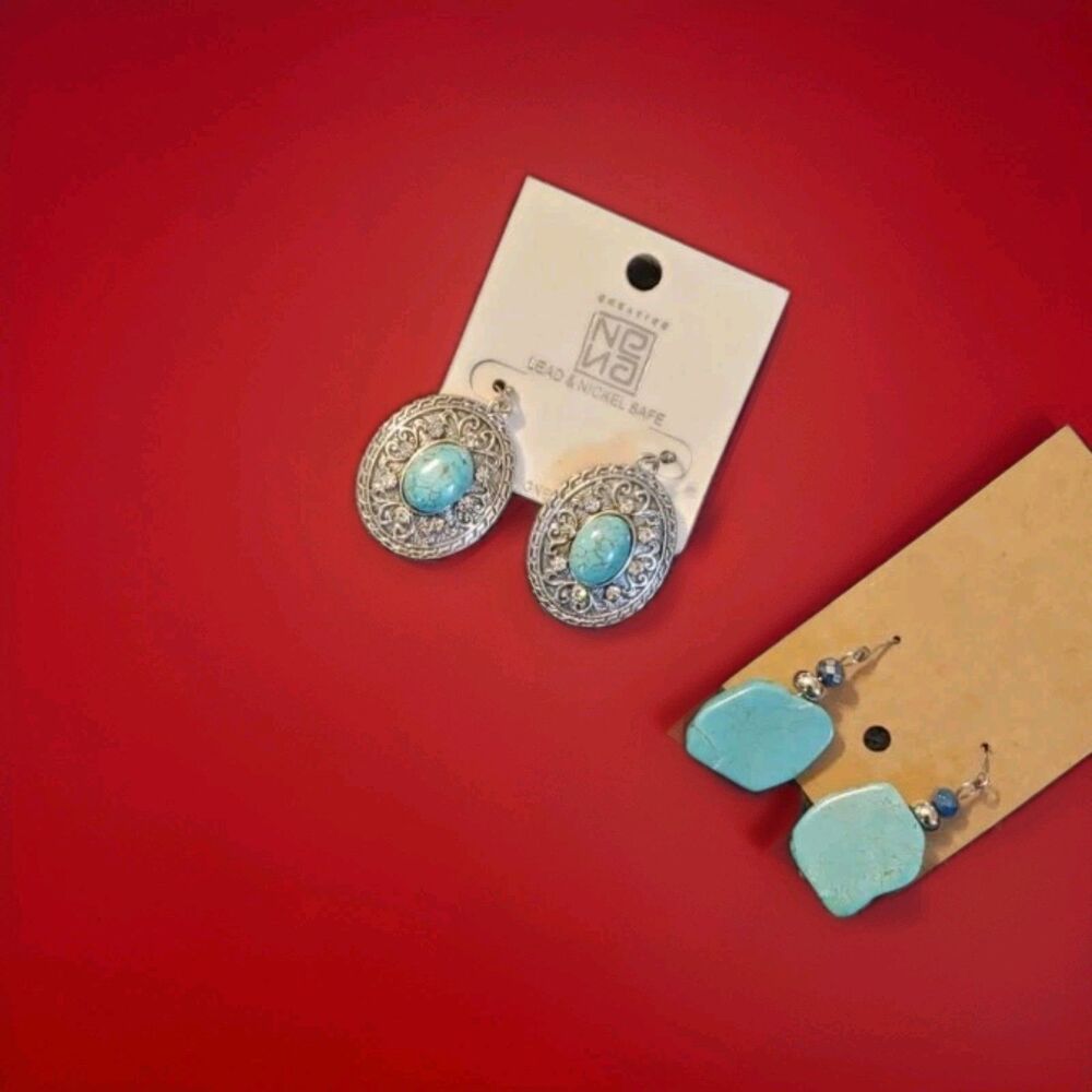 3 PAIR Fashion Earrings silver turquoise earrings*NEW*